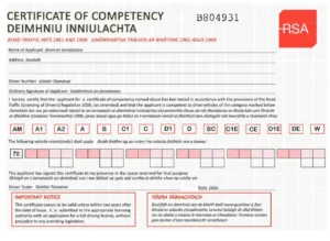 Irish Driving licence, certificate of competency, ireland registered driving licence